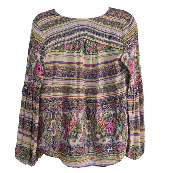 Anthropologie Maeve Caresco Peasant Top Cream Multi Bishop Sleeve Size XS - Picture 3 of 11